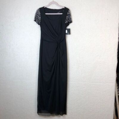 NWT Marina Womens Short Crystal Sleeve Mesh Overlay Dress SIZE NEW WITH  TAGS