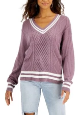 HOOKED UP Juniors Cable Knit V-neck Pullover Sweater, M