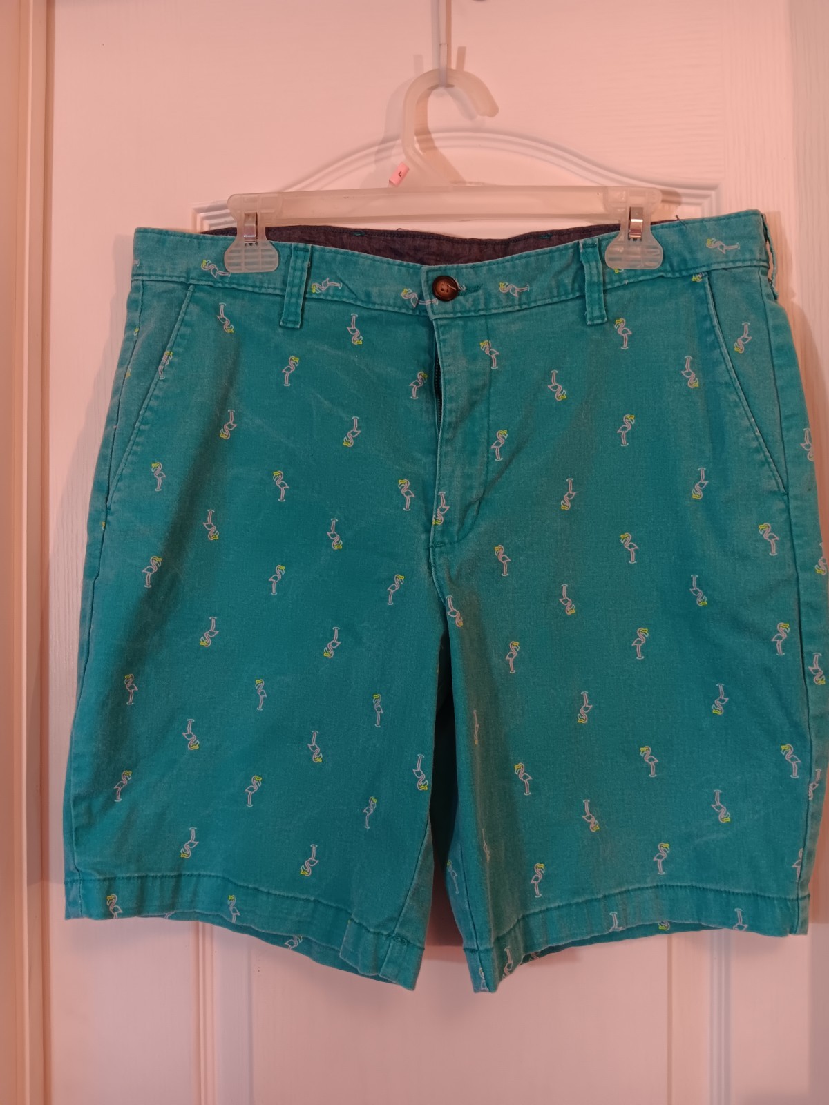 George Men's Flat Front Shorts,  Turquoise , Flamingo, Size 34