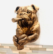 Hand Painted Bulldog Smoking Cigar 9” Wall Sculpture | Unique Dog Home Decor