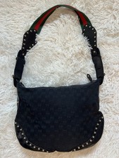 Borsa a mano Gucci Pelham nera GG stampa web rosso verde media