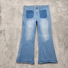 Time And Tru Jeans Women 18 Blue High Rise Patch Pocket Flare Stretch Light Wash