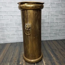 Vintage English Regency Brass Lion’s Head Entryway Umbrella Cane Stand 23" Tall