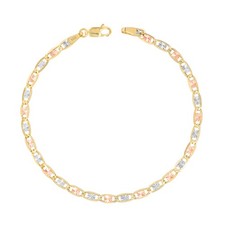 14K Solide Tri-Color Jaune Rose or Blanc 3mm Valentino Bracelet Chaîne 7 " 8 "