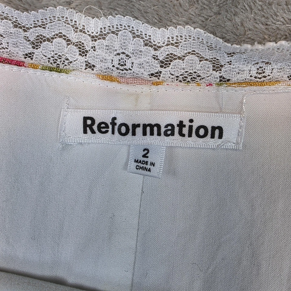 Top Reformation para mujer 2 blanco floral lino encaje ribete corbata frontal sin mangas Foto 2 de 4