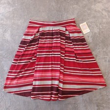 LuLaRoe Madison Skirt Medium Red Geometric Pull On Pleat Pockets New