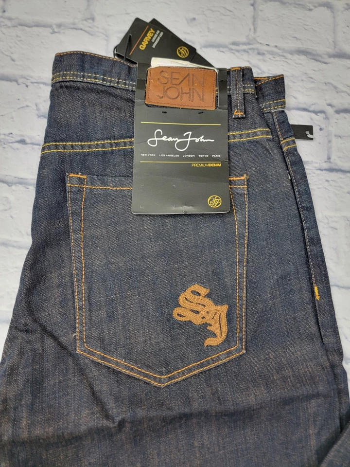Mens Sz 36 X 34 Sean John Dark Blue Baggy Fit Y2K Hip Hop Jeans NWT - Image 3 of 4