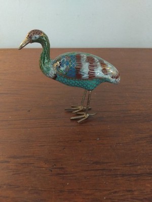 Vintage Cloisonne Emaille und Messing Kranich VOGEL Figur