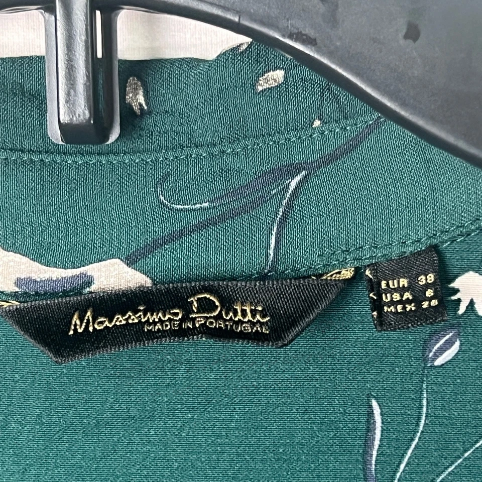 Massimo Dutti Top Womens US 6 Green Floral Shirt Button Up Long Sleeve Woven - Image 4 of 4