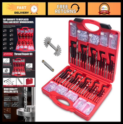 Metric & SAE Thread Repair Kit 262 Pc - M5 M6 M8 M10 M12 & 1/4'' to 1/2'' with Gau