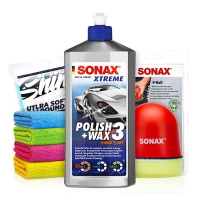SONAX Politur Set XTREME Polish Wax 3 500ml + P-Ball + 4 Tücher (6-teilig)