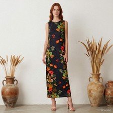 Evening Boho Maxi Dress Multi Floral Jersey Shift Sleeveless Glam US 4