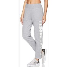 Under Armour Rival Fleece Jogger Pants Womens S Gray Logo Athleisure Workoutwear
