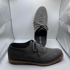 Prada Wingtip Oxford Mens 10.5 Grey Suede Brogue Espadrille Sole Shoes