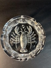 Art Glass Ashtray With Lobster Design Nice 4.25” Diameter