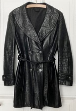 Ledermantel Schwarz, 70er Jahre Original Vintage, Gürtel schöne Knöpfe, Gr. M-L