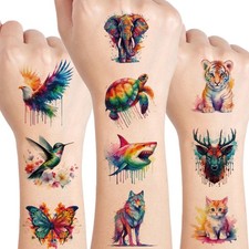 UVUXO Watercolor Animals Temporary Tattoo Medium, animals tattoos for kids