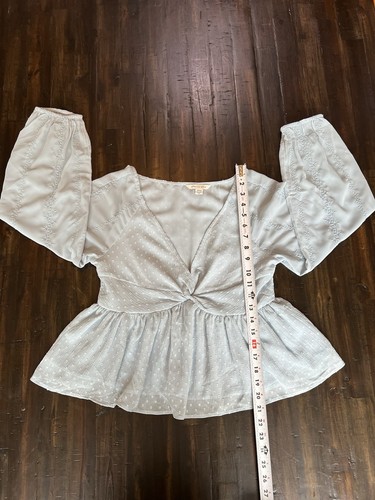 Camicetta babydoll American Eagle top donna blu medio trasparente ricamata con volant - Foto 5 di 16