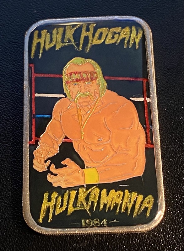 Hulk Hogan WWF 1 Oz .999 Silver Art Bar Hand Enameled Retro Vibe Wrestling Piece