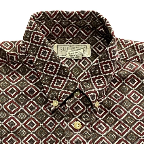 Chemise Vintage Supreme Homme M Bordeaux Géométrique AOP Boutonnée Manches Longues
