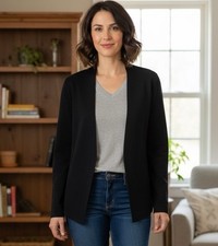 MM LaFleur Knit Open Front Blazer Jacket Sm Minimalist Career Perforated Detail