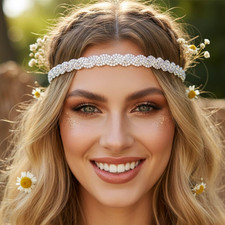 Mardi Gras Elastic Rhinestone Headbands, Sparkly Silver Crystal Braid