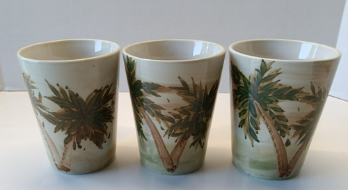 Vintage Gibson Hand Painted Palm Tree Coffee Mugs Set of 3 - Picture 3 of 9
