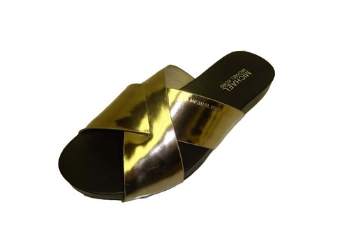 Michael Michael Kors Somerly Slide Metallic Leather Nickel New 6.5 M - Picture 1 of 4