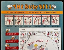 1947 Cute Vintage "Busy Bees" Good Conduct Chart for Boys & Girls - Unused!