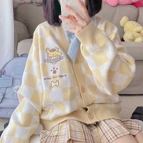 Cute Melody Kuromi Sweet Cardigan Y2K Tops girls Warm Sweater Loose Jk Knitted - Picture 9 of 11