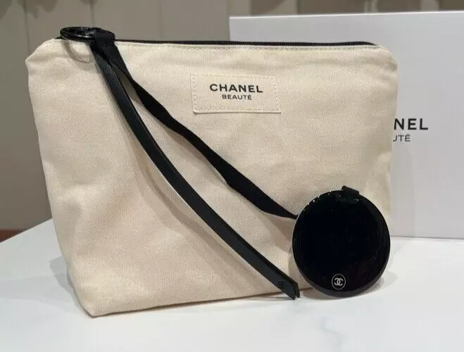 Chanel Beauty Beige Makupe Pouch Cosmetic Bag with Mirror VIP Gift NIB