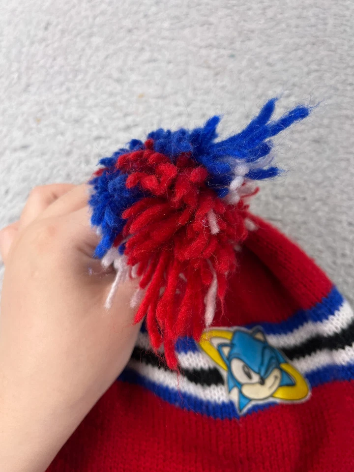 Sonic The HedgeHog Gorro Toque Juvenil Talla Única Rojo Azul Tejido SEGA Acrílico Pom Foto 3 de 4