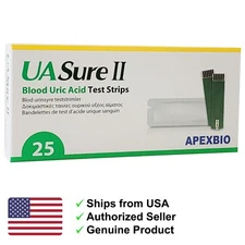 UASure II Uric Acid Test Strips - 25 Count. GENUINE UA Sure. Fast Shipping. USA.