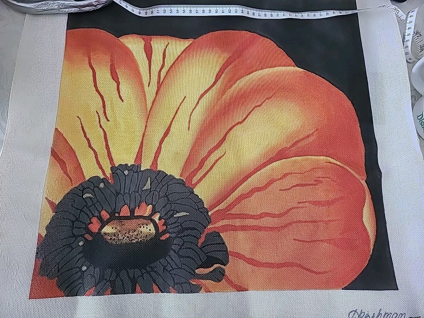 Needlepoint canvas orange poppy julias needlepoint heirhman ebay