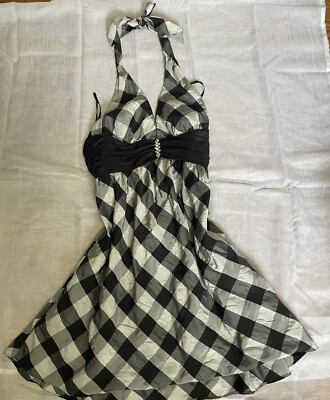 Goth Grunge Fairy Tartan Black White Plaid Halter Top Short Mini Dress Size  9 | eBay