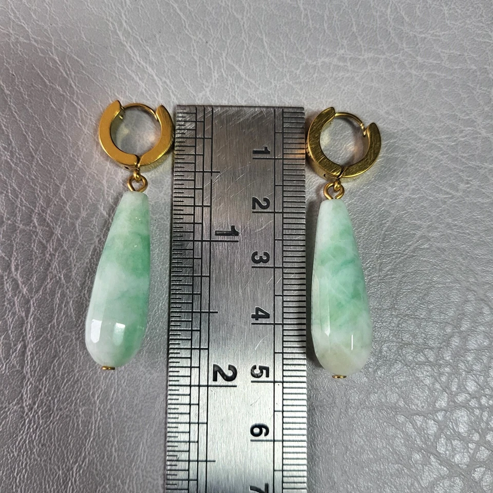 Зеленый кварц нефрит длинный каплевидные серьги с застежкой-кольцом - Изображение 3 из 4