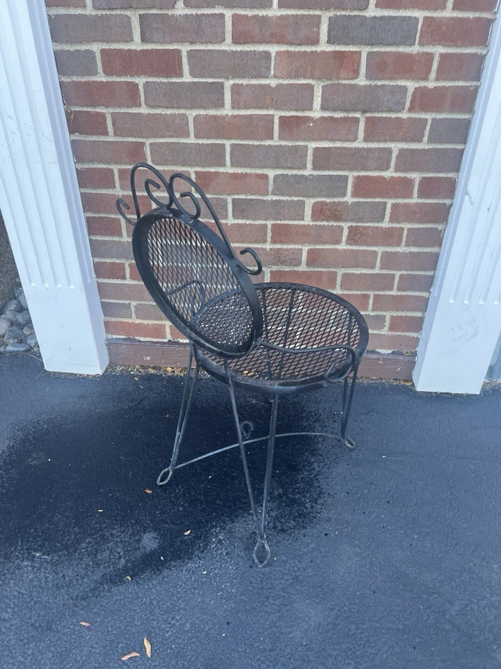 Silla de comedor bistró pequeña de hierro forjado estilo victoriano patio interior/exterior negra Foto 4 de 4