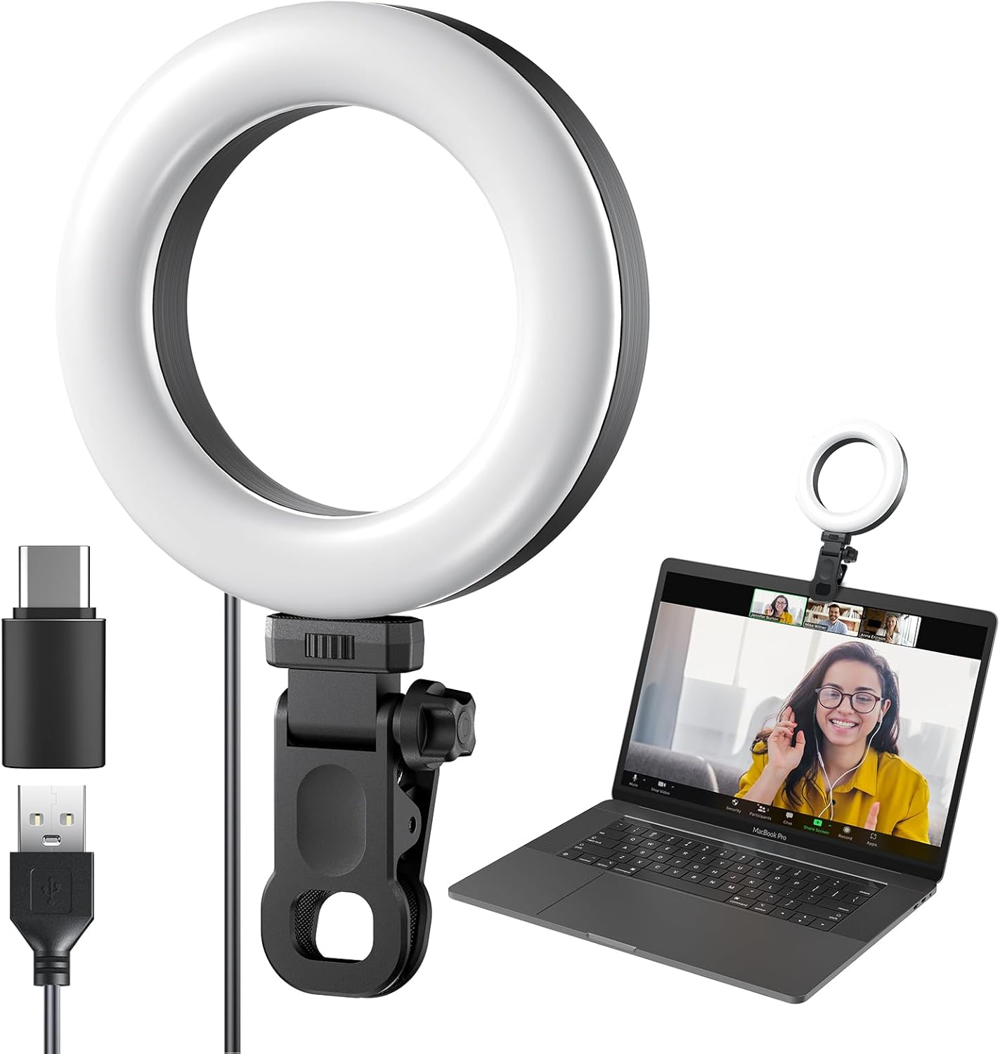 Ring Light Clip on Laptop Monitor Webcam 10 Brightness Level Video Conference-image