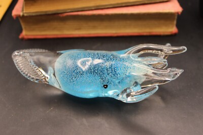 Blown Glass Squid Ocean Sea Creature Blue 5.5'' Decorative Paperweight Figurine