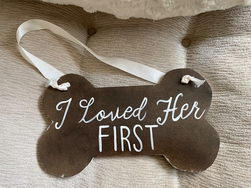 Wedding Doggie Sign Brown for Medium/Large Dog "I Loved Her First"