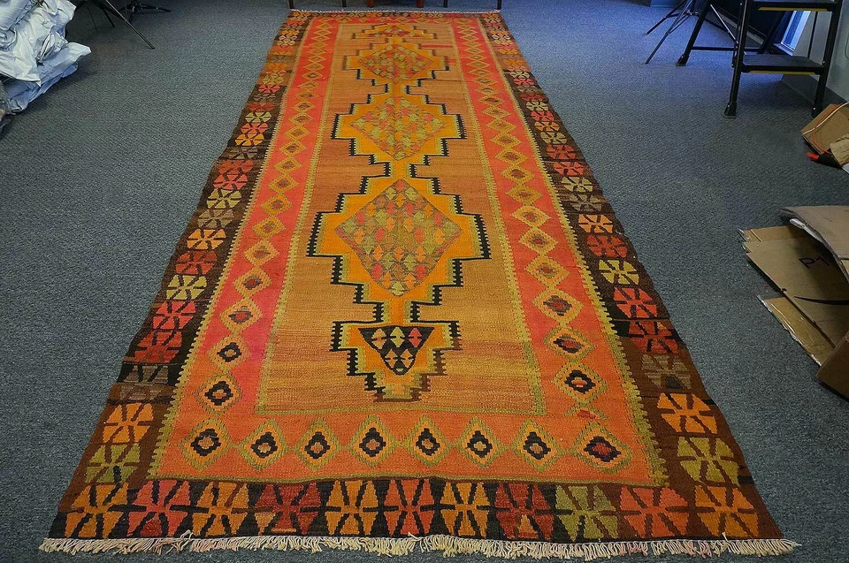 5x13 Rug Vintage Wool Hand Knotted Turkish Kilim Rug Area Rugs 5'2" x 13'3" - Image 2 of 4