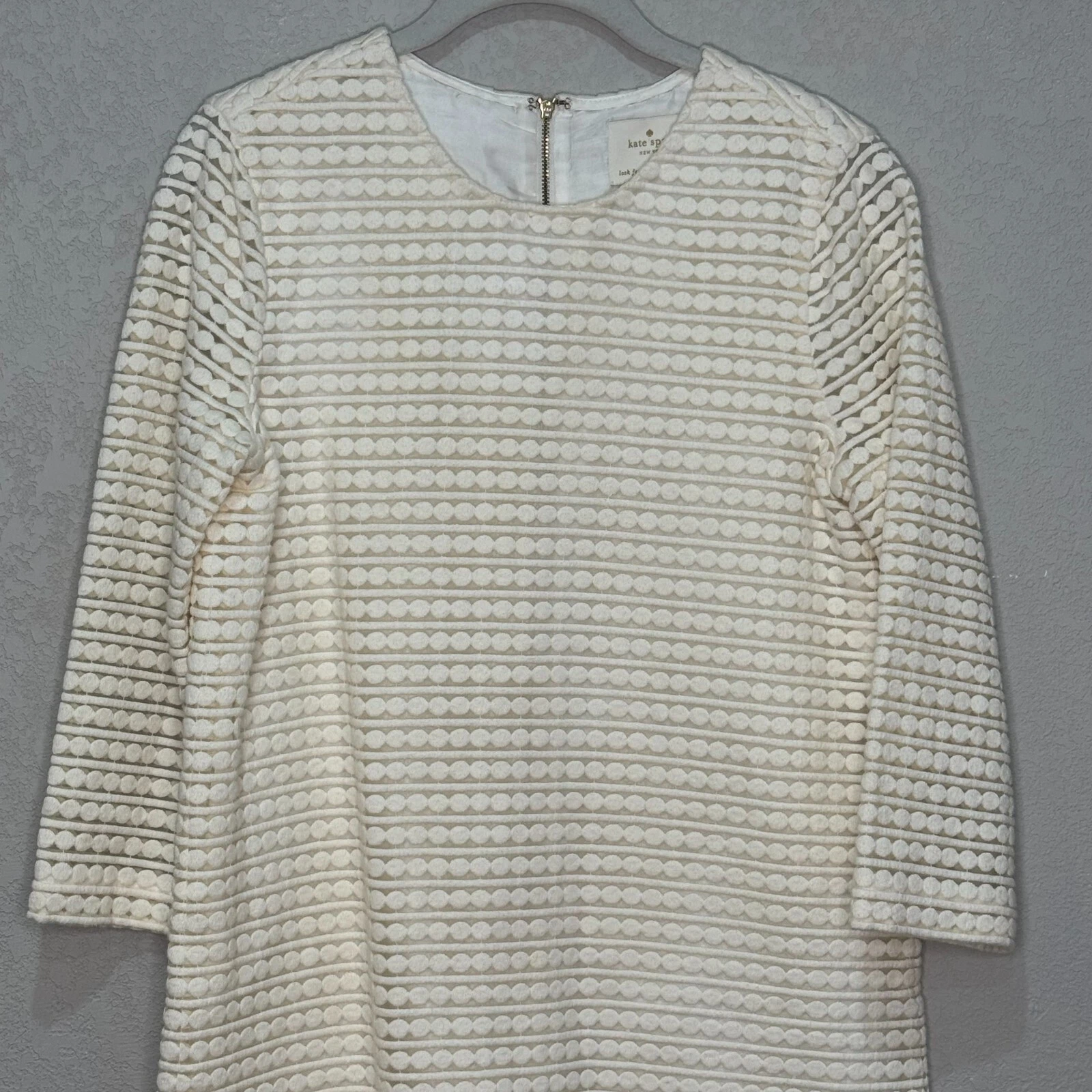 Abito Kate Spade taglia 6 avorio ricamato frassino invernale tubino mod cerchi