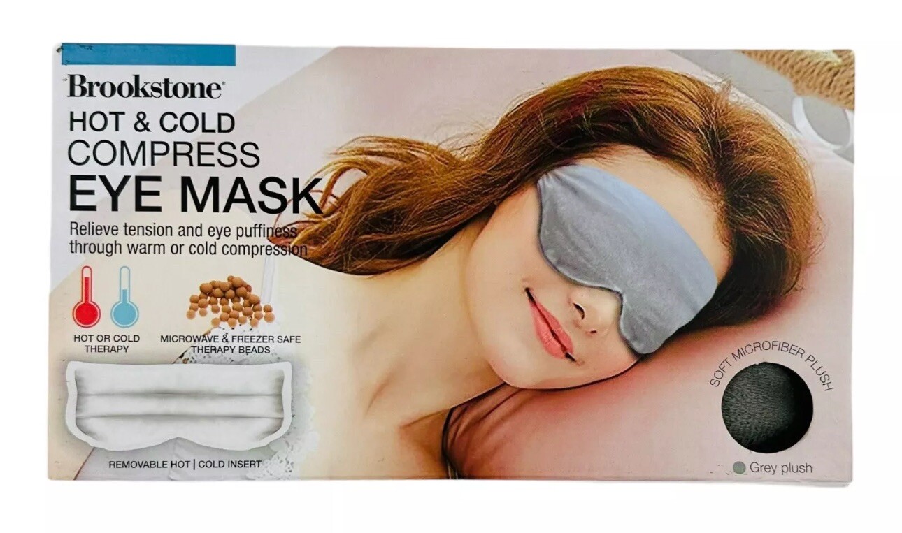 Brookstone Grey Plush Hot Cold Compress Eye Mask Microwave Freezer Safe-image