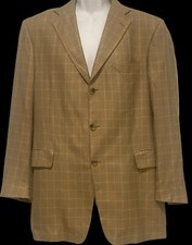 Arnold Brant Sport Coat Blazer Brown Glen Plaid Lined 100 Bamboo ITALY EUC 42R