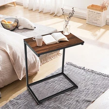 NNECW Industrial Styled C Shaped Side End Table-Brown