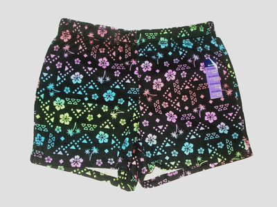 Basic Editions Toddler Girls Shorts Large 10 12 Bottoms Black Floral Neon New