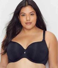 CURVY COUTURE Black Tulip Sheer Smooth T-Shirt Push Up Bra, US 42G, UK 42F, NWOT