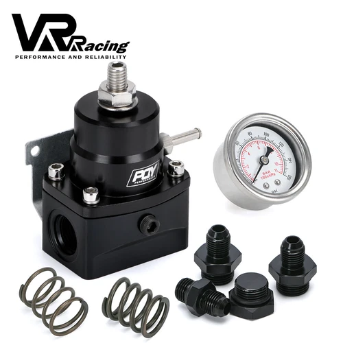 PQY Adjustable Efi Fuel Pressure Regulator Bypass Gauge 6AN 6AN Fitting Injected