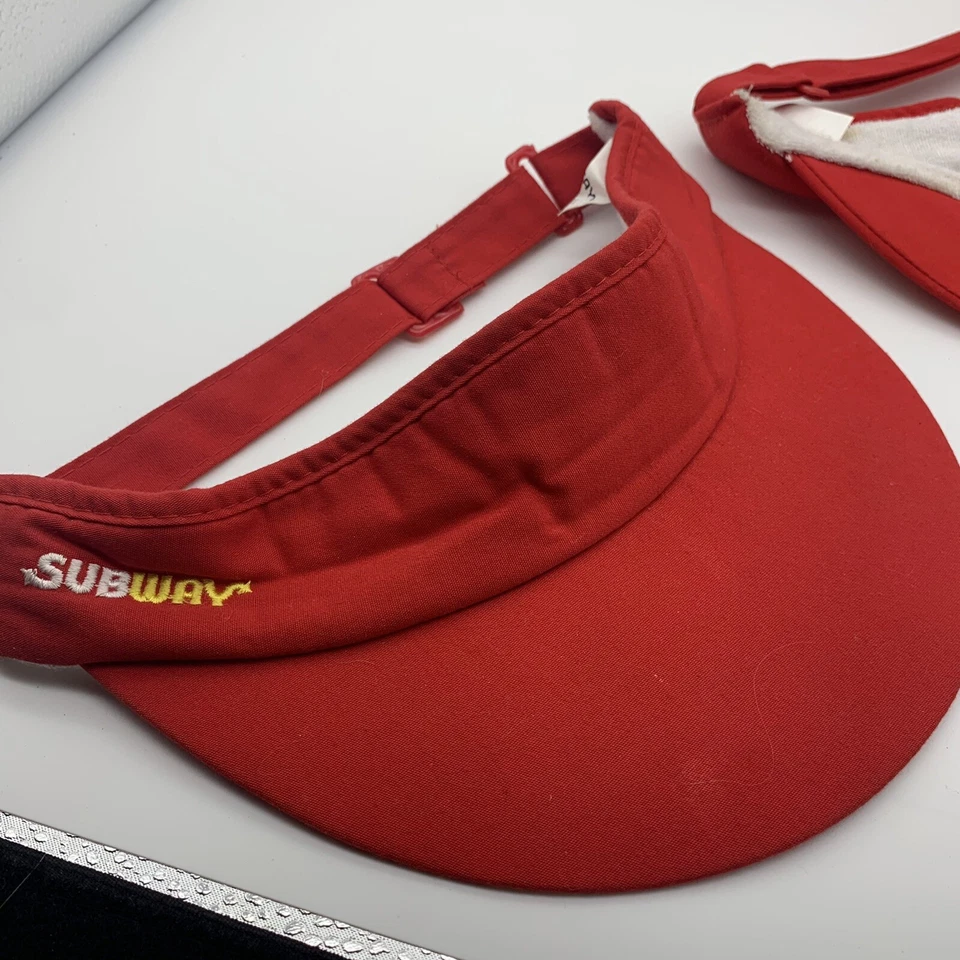 (2) Vintage Subway Employee Visor Hat Cap Red - Image 3 of 4