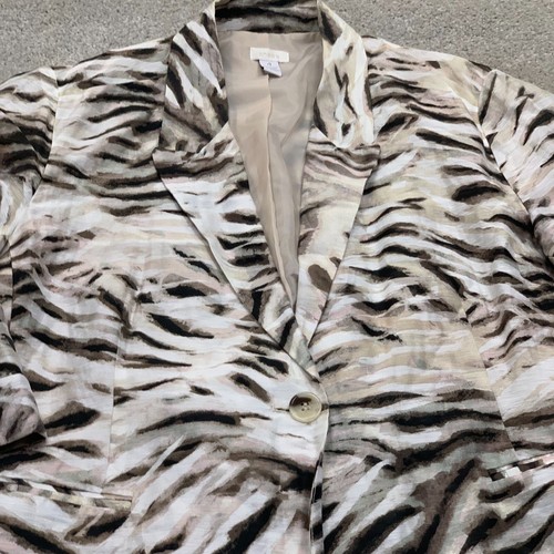 Chico's Blazer Women's 4 Brown White Animal Print Zebra Church Business Office - Picture 5 of 11